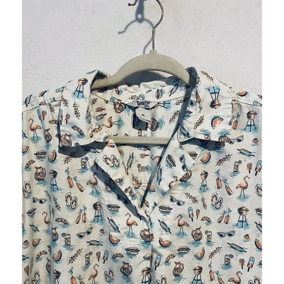 🥳3 for $20🥳 Duluth Trading Co Women's Blouse - Cream with Multicolor Print - Picture 2 of 7